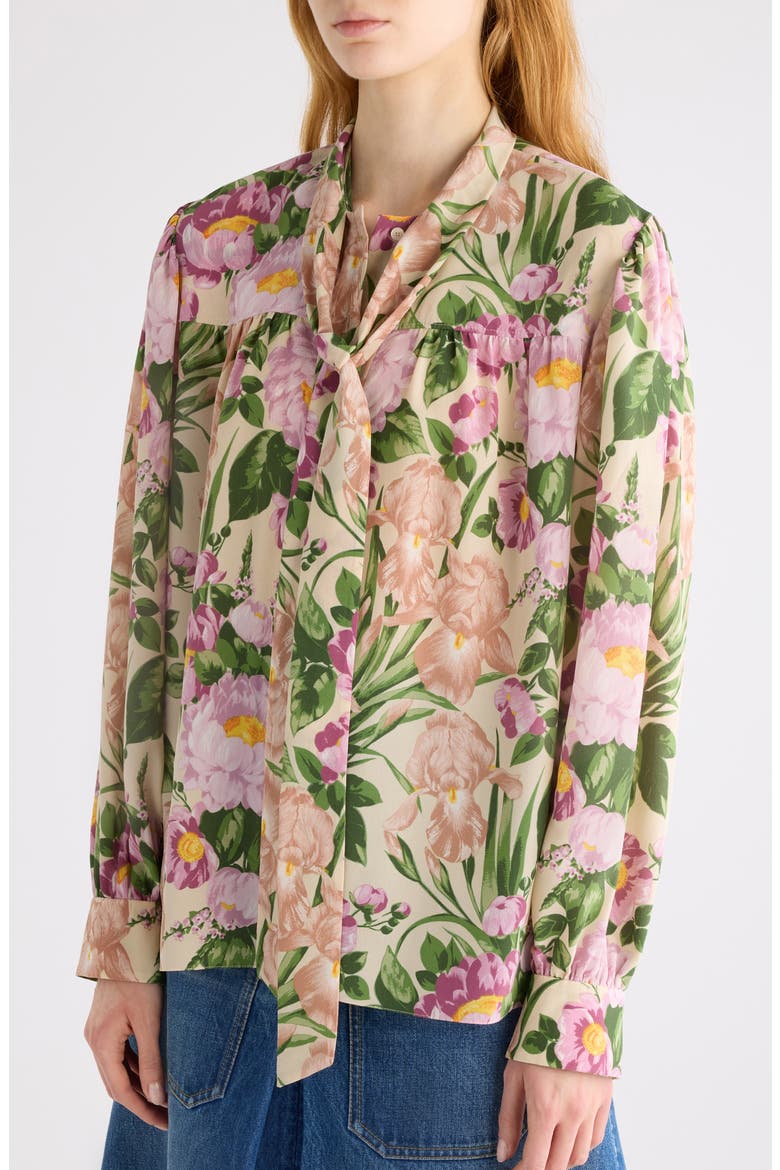Floral Print Silk Charmeuse Top, Alternate, color, MACADAMIA BROWN