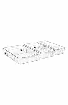 SORBUS Set of 3 Flat Clear Organizing Wheeled Bins