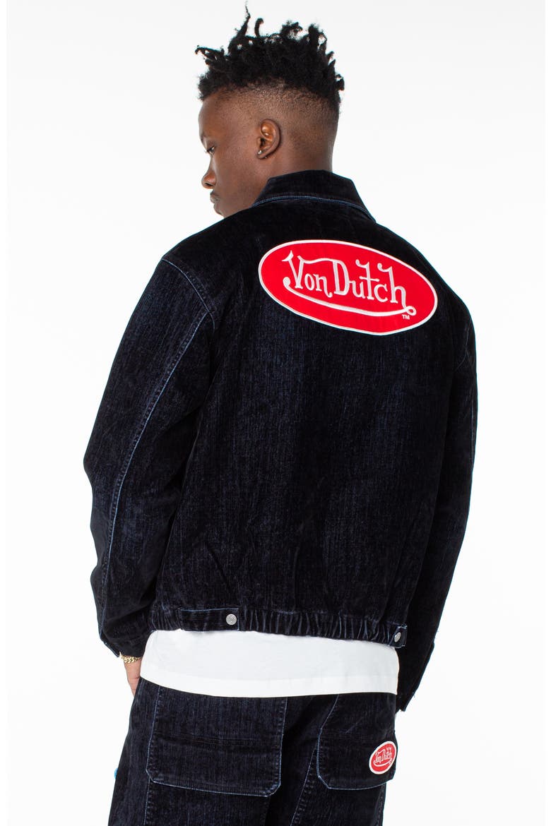 Pagans Flocked Bomber Denim Jacket, Alternate, color, STORM SURGE