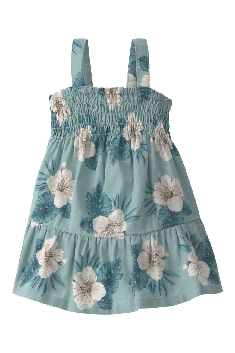 Print Smocked Organic Cotton & Linen Sundress & Bloomers Set, Main, color, HIBISCUS