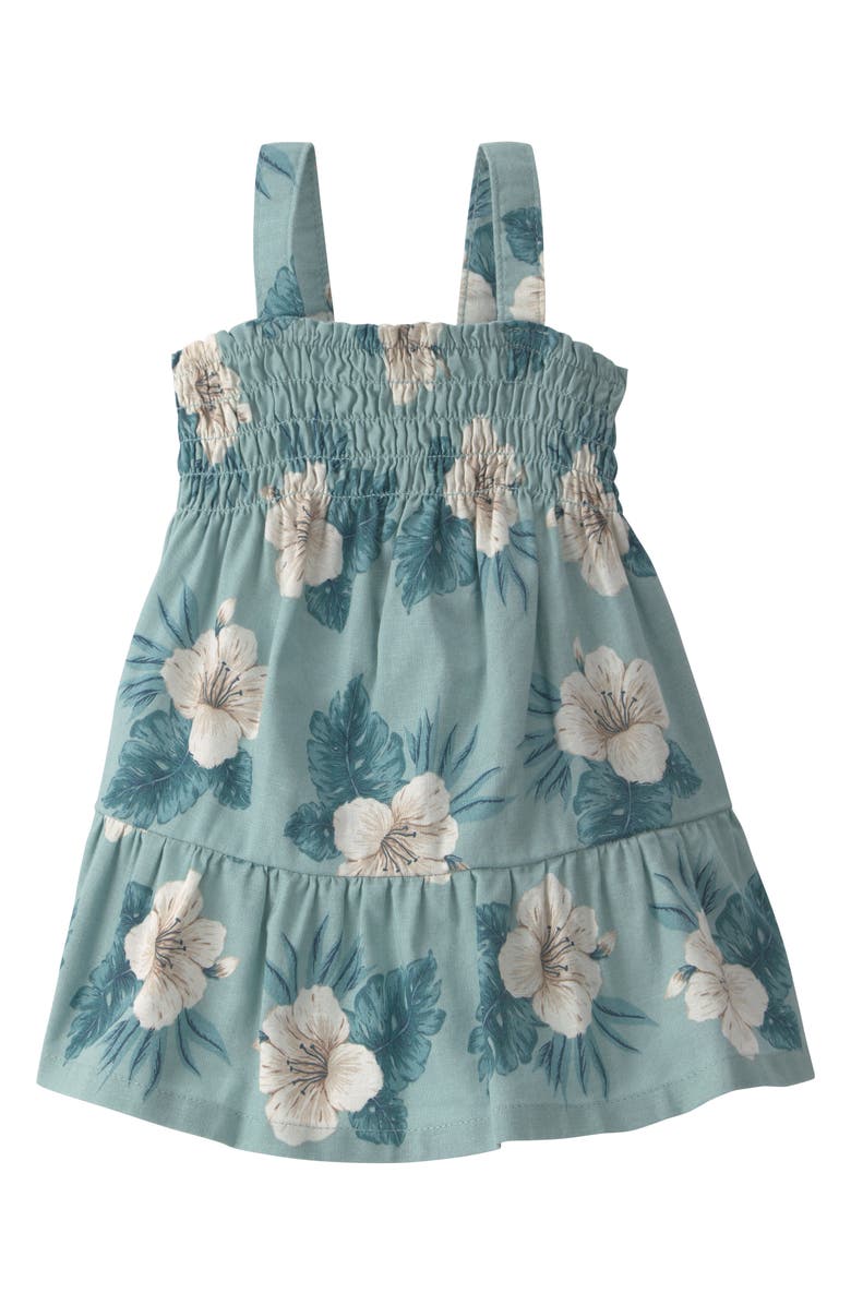 Little Planet Print Smocked Organic Cotton & Linen Sundress & Bloomers Set, Main, color, Hibiscus