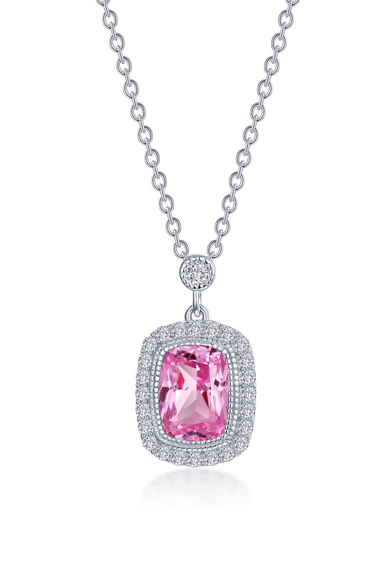 Fancy Lab Created Sapphire & Simulated Diamond Pendant Necklace, Main, color, PINK