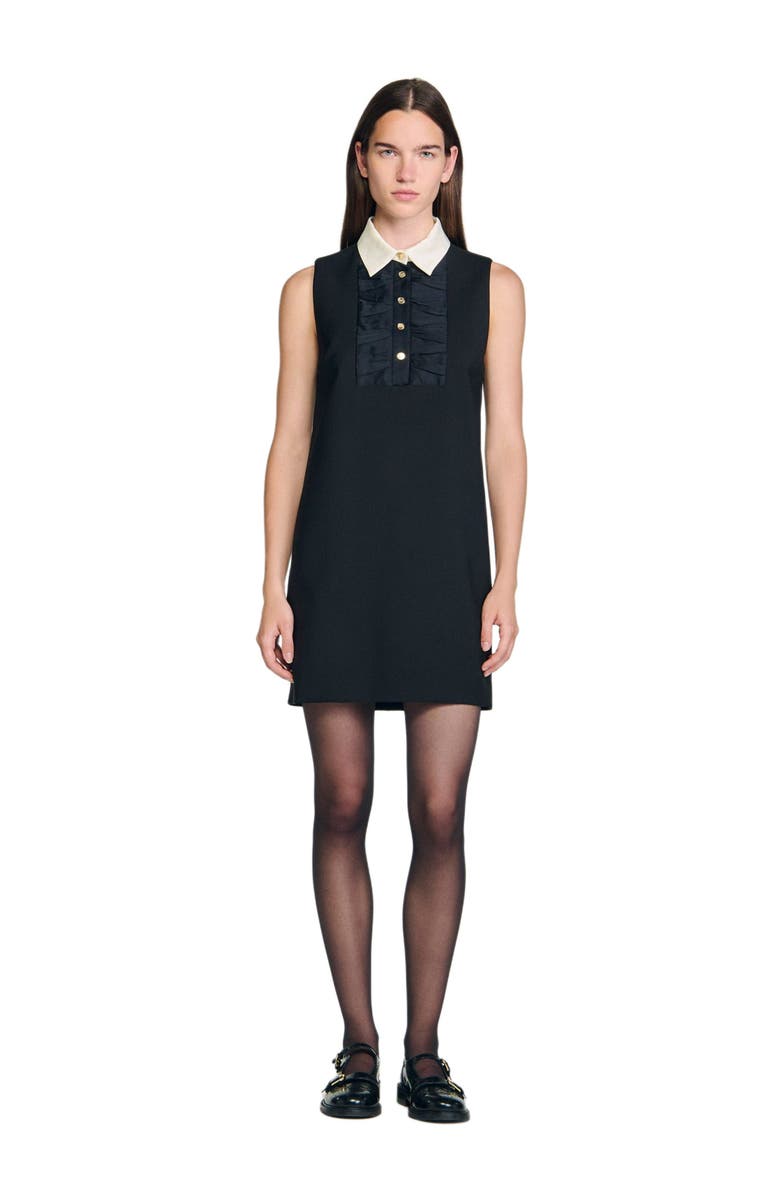 SANDRO Short dress with contrast collar, Alternate, color, Black