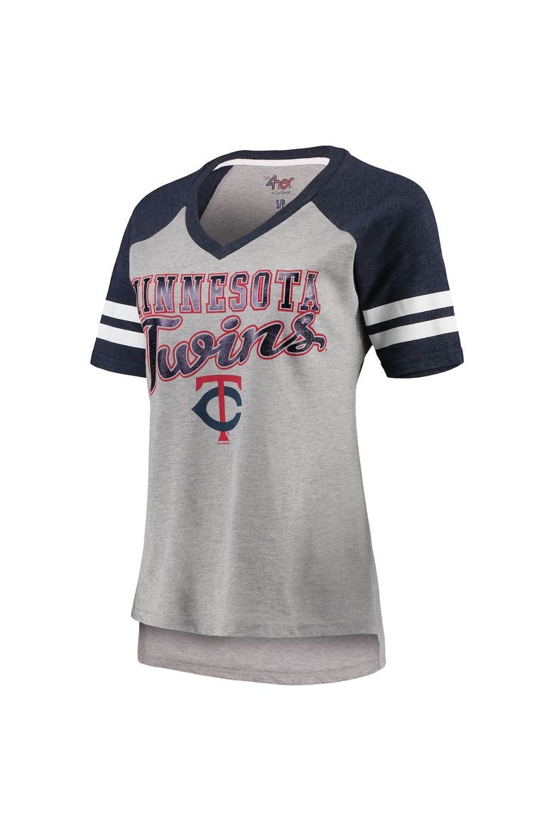 Women's G-III 4Her by Carl Banks Gray/Navy Minnesota Twins Goal Line Raglan V-Neck T-Shirt, Alternate, color, Gray