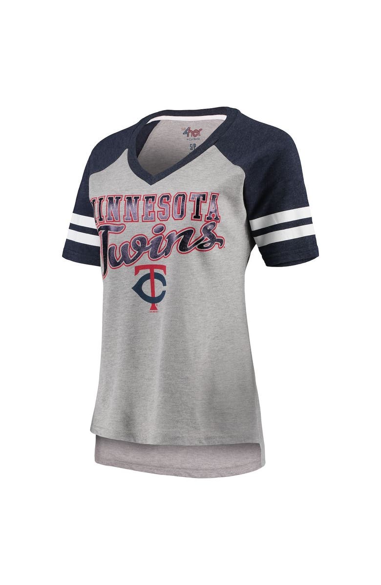 G-III 4HER BY CARL BANKS Women's G-III 4Her by Carl Banks Gray/Navy Minnesota Twins Goal Line Raglan V-Neck T-Shirt, Alternate, color,