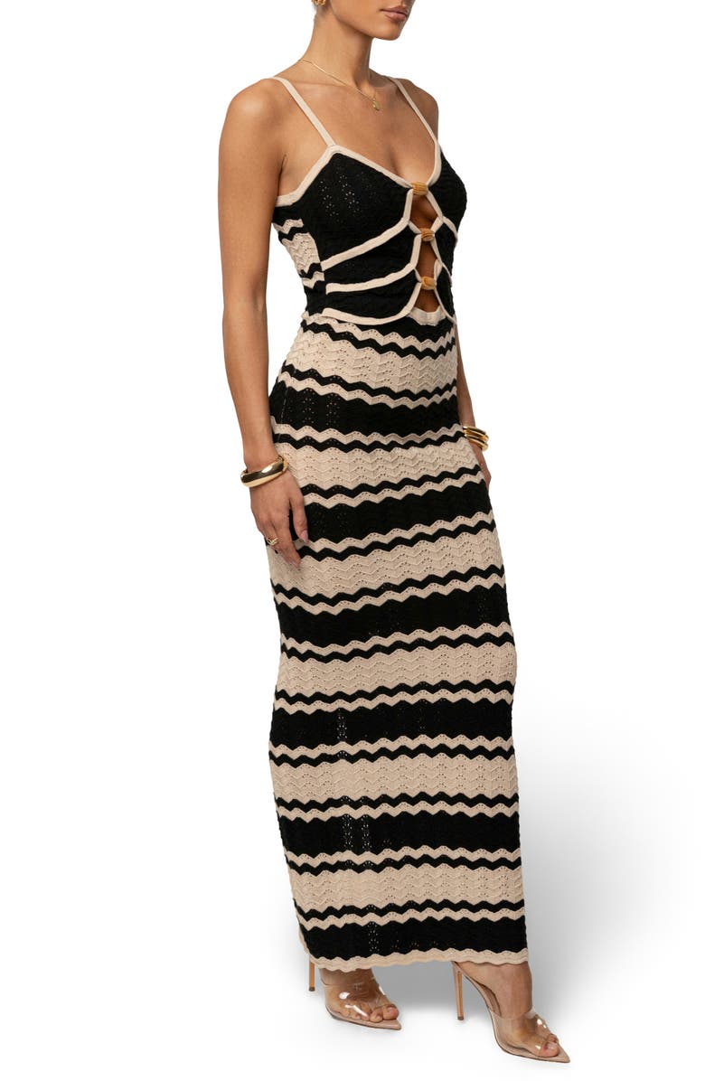 JLUXLABEL Azula Pointelle Stripe Maxi Sweater Dress, Alternate, color, Black