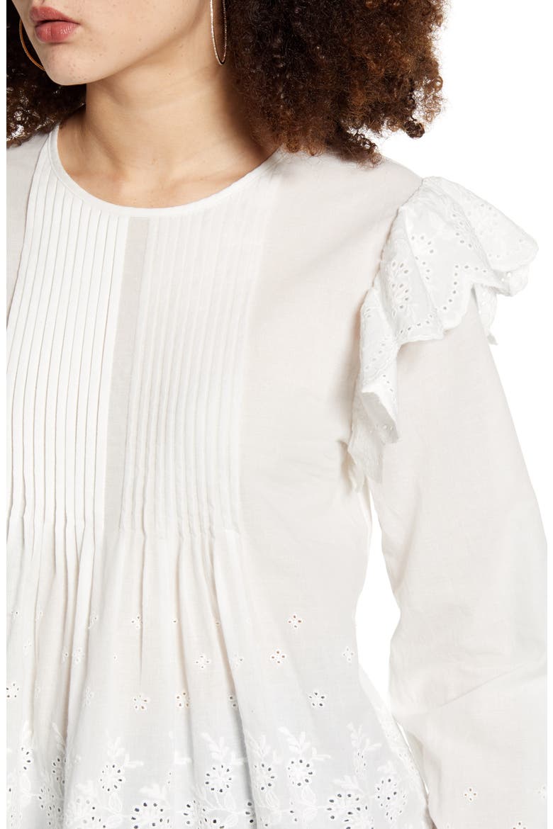 Eyelet Lace Pintuck Cotton Blouse, Alternate, color, WHITE