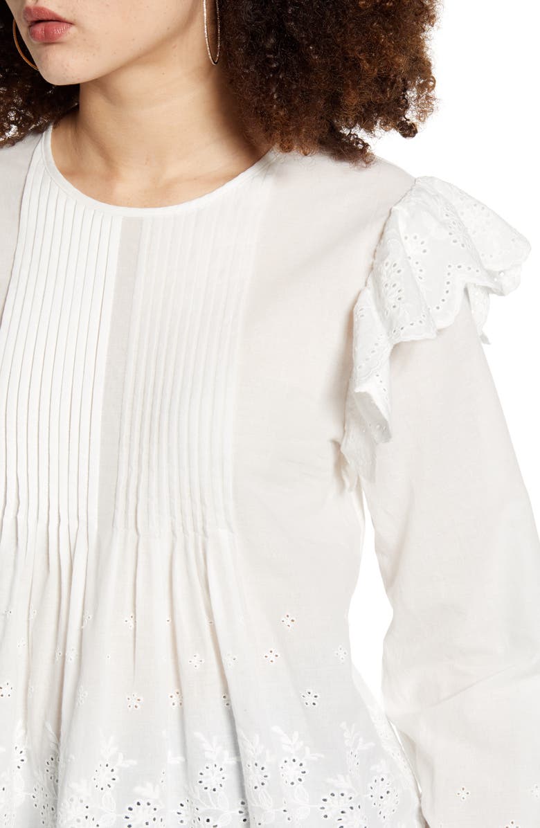 English Factory Eyelet Lace Pintuck Cotton Blouse, Alternate, color, 
