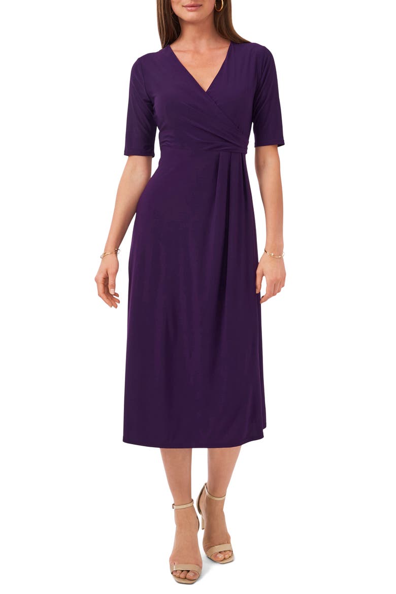 Faux Wrap Midi Dress, Main, color, LUXE PLUM 503