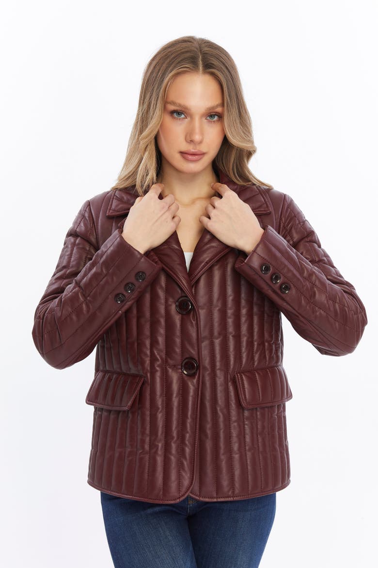 Tabitha Leather Coat, Alternate, color, Burgundy