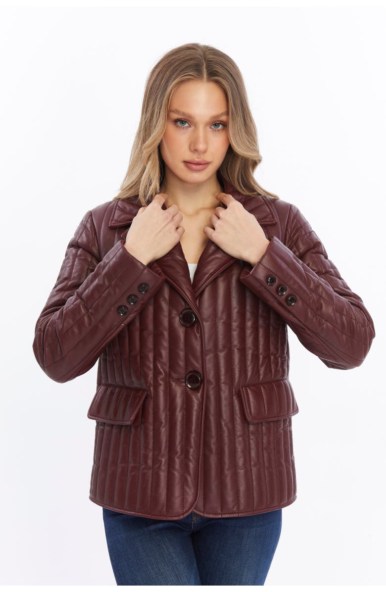 FURNIQ UK Tabitha Leather Coat, Alternate, color, Burgundy