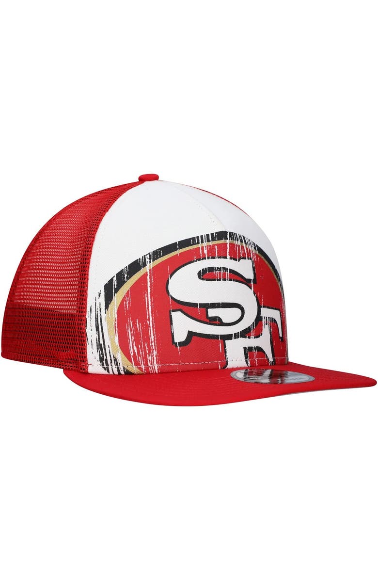 New Era Men's New Era White/Scarlet San Francisco 49ers Distressed 9FIFTY A-Frame Snapback Hat, Alternate, color, White