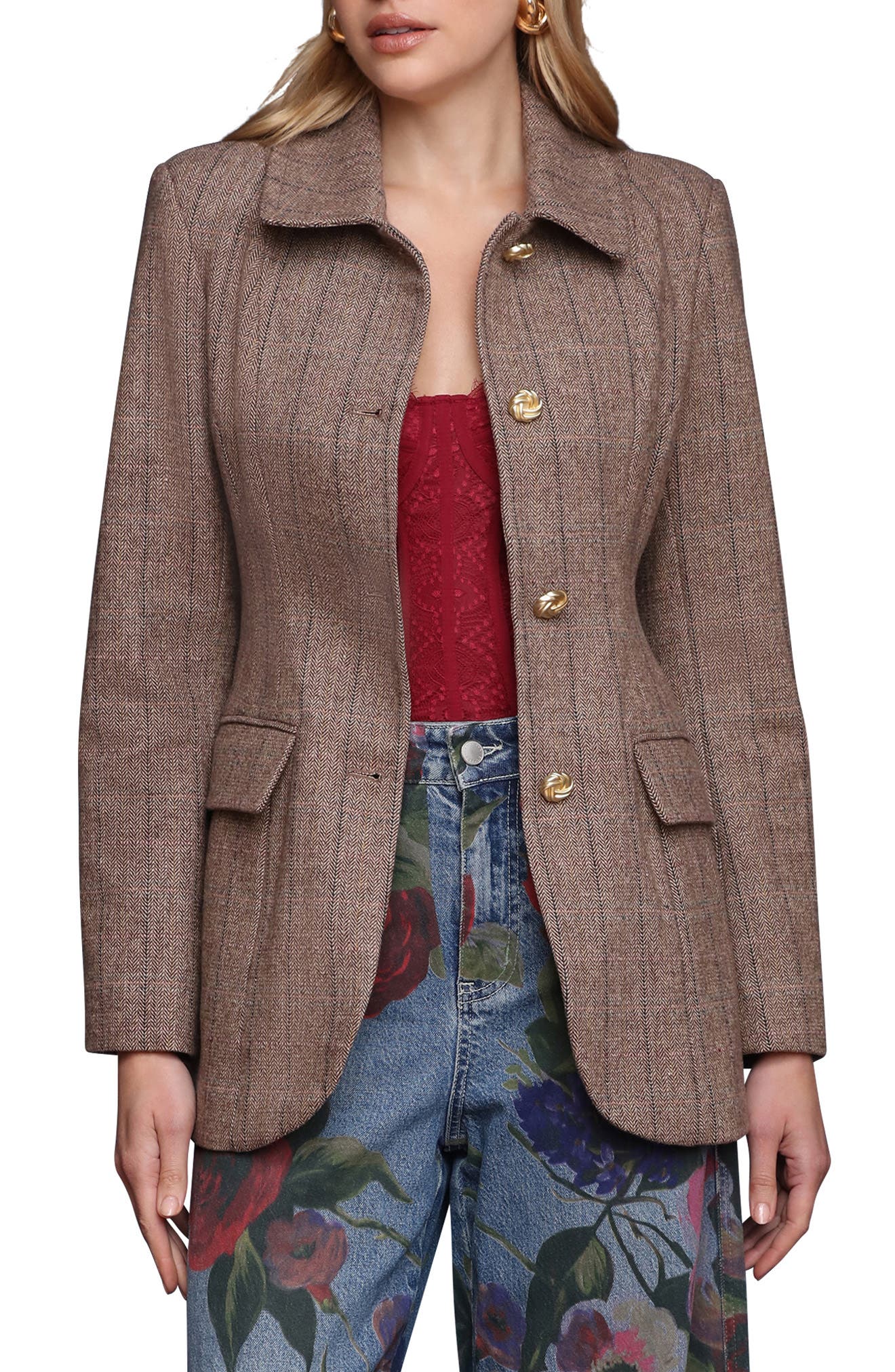Avec Les Filles Herringbone Hourglass Blazer