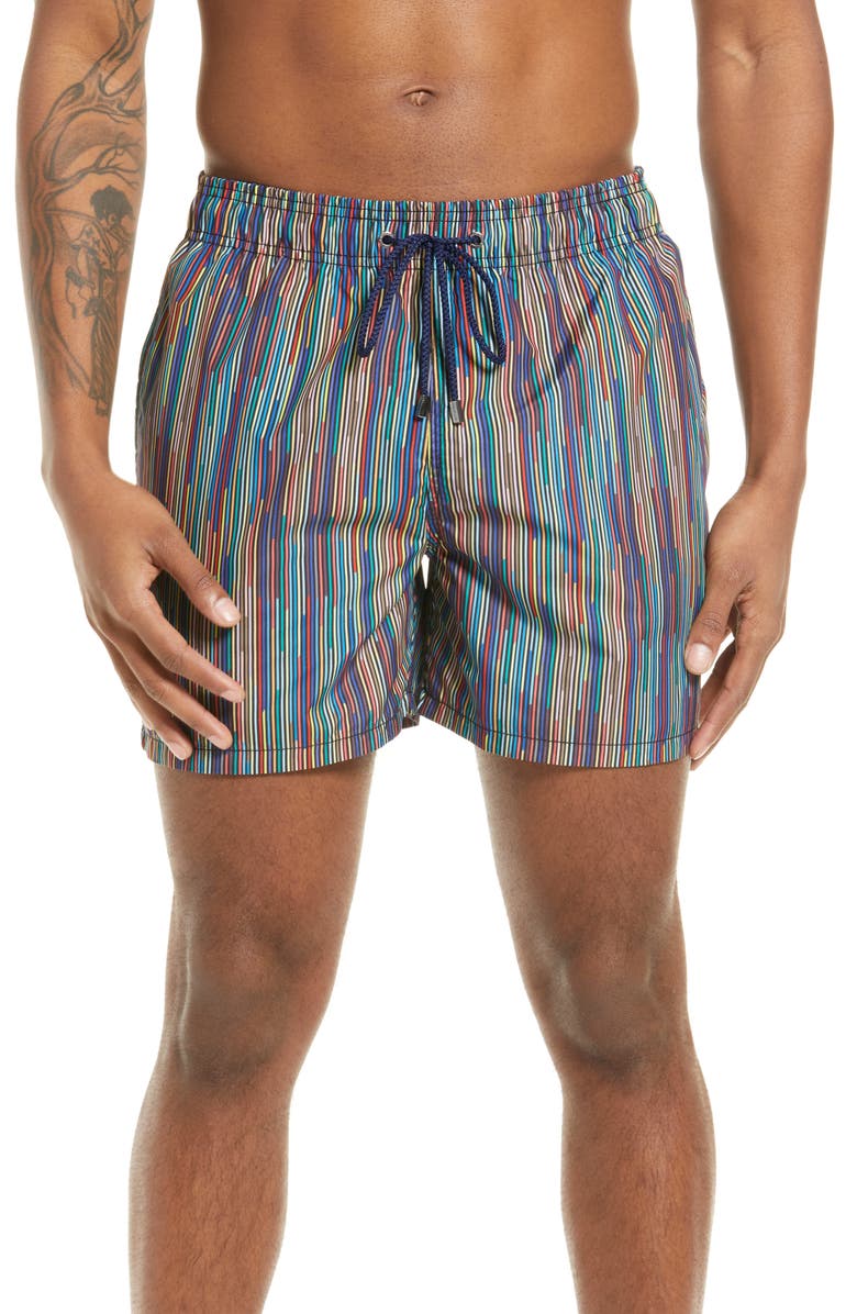 Bugatchi Stripe Swim Trunks, Main, color, 