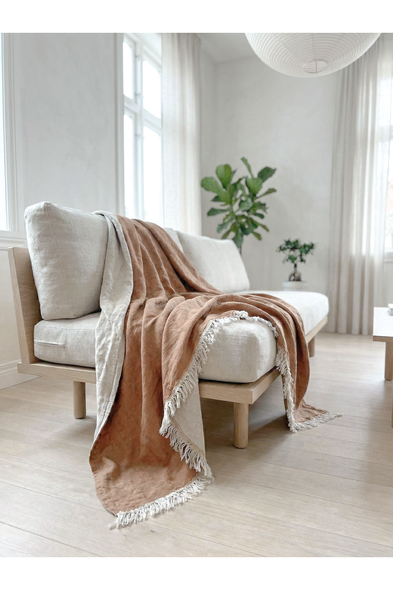 Reversible Linen Fringe Throw, Alternate, color, Rustic Orange