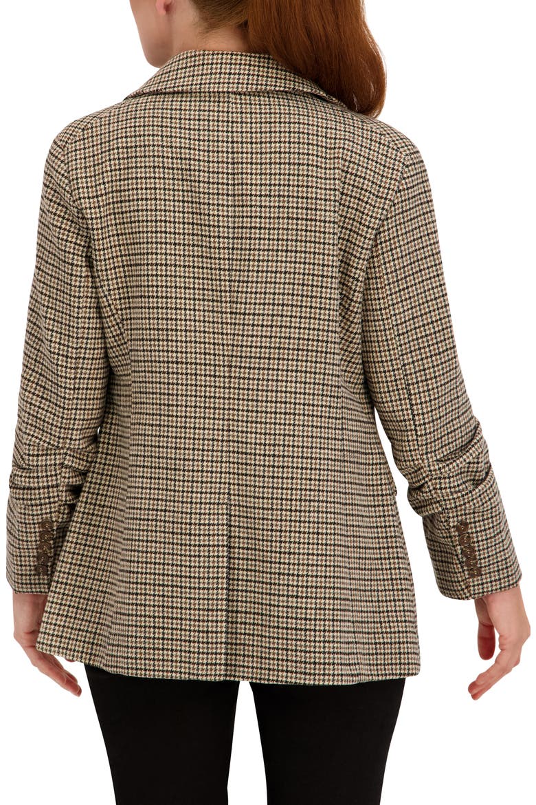 Houndstooth Ruched Sleeve Blazer, Alternate, color, CAMEL/ BROWN/ BLACK