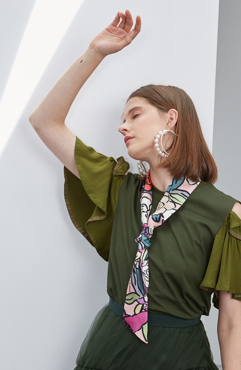 Lost Pattern Azalea Skinny Silk Scarf, Alternate, color, 