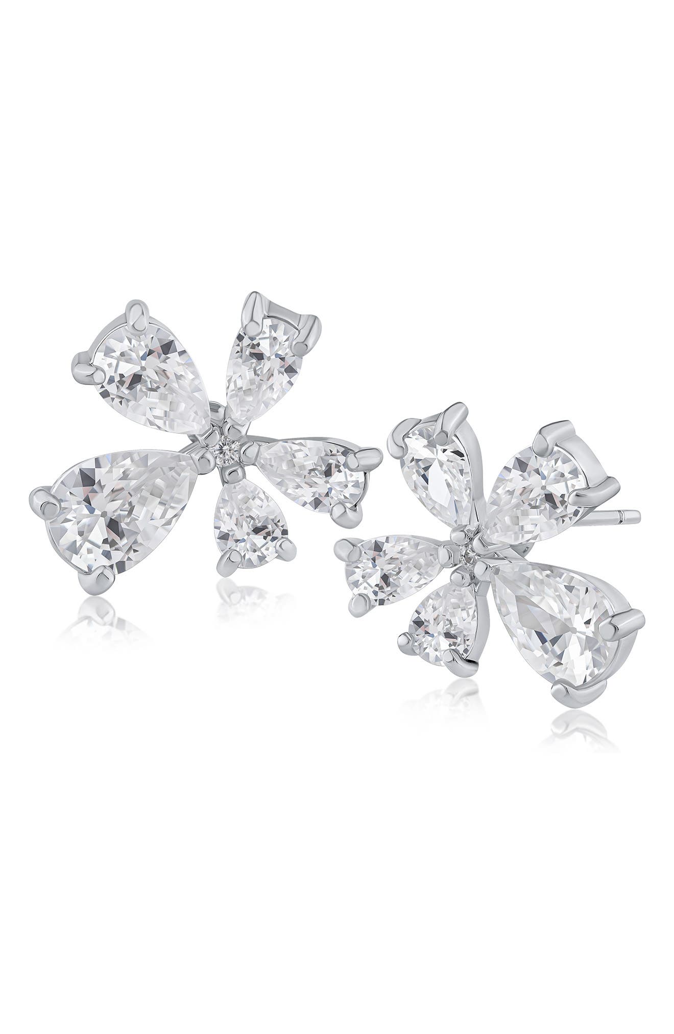 CZ by Kenneth Jay Lane Cubic Zirconia Modern Floral Stud Earrings