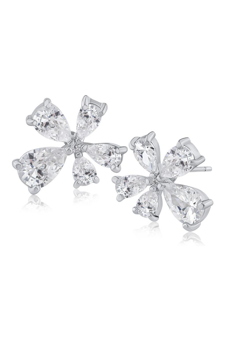 Cubic Zirconia Modern Floral Stud Earrings, Main, color, CLEAR SILVER