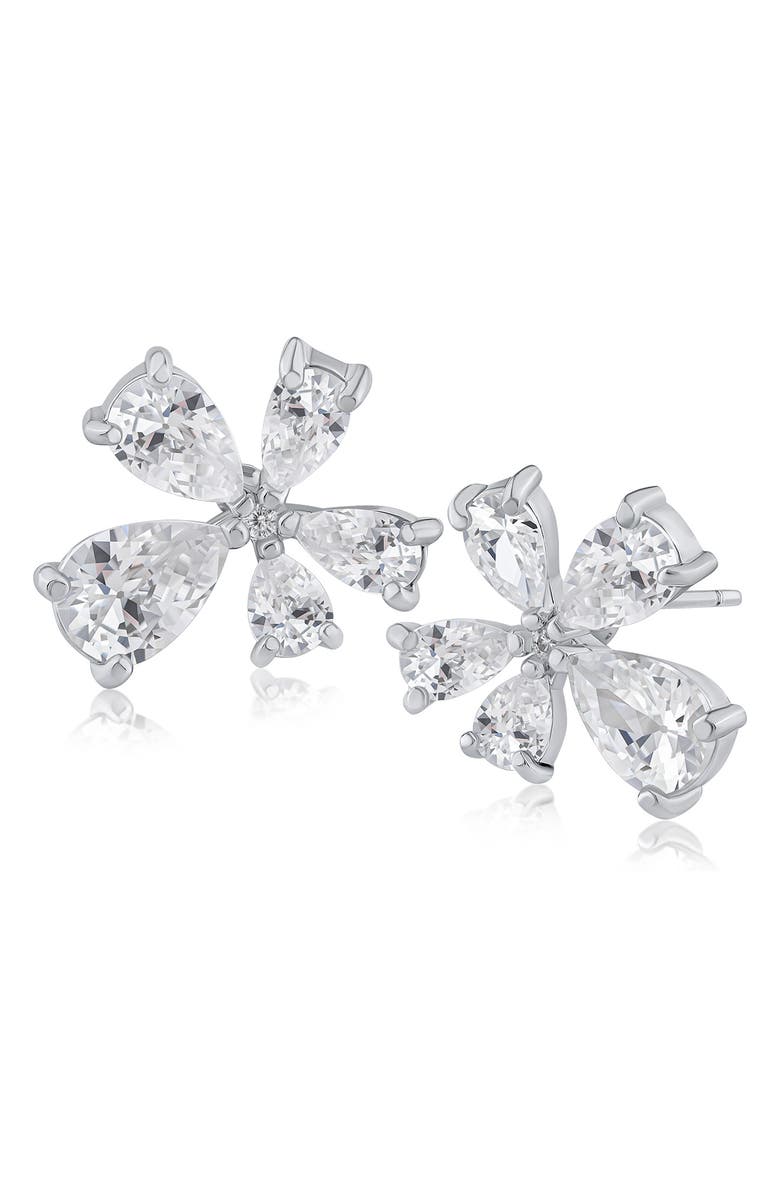 CZ by Kenneth Jay Lane Cubic Zirconia Modern Floral Stud Earrings, Main, color, 