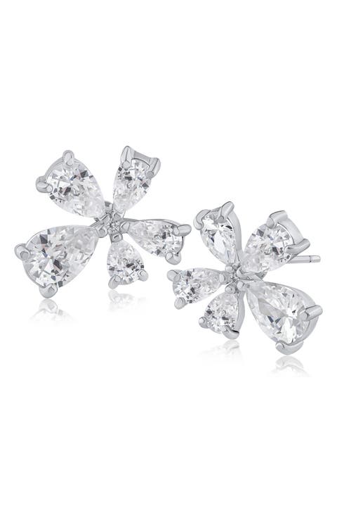 Cubic Zirconia Modern Floral Stud Earrings