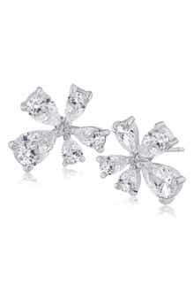 CZ by Kenneth Jay Lane Cubic Zirconia Modern Floral Stud Earrings