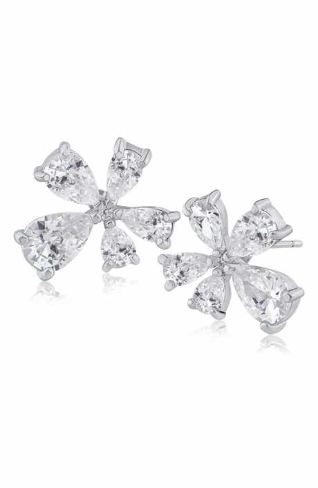 CZ by Kenneth Jay Lane Cubic Zirconia Modern Floral Stud Earrings