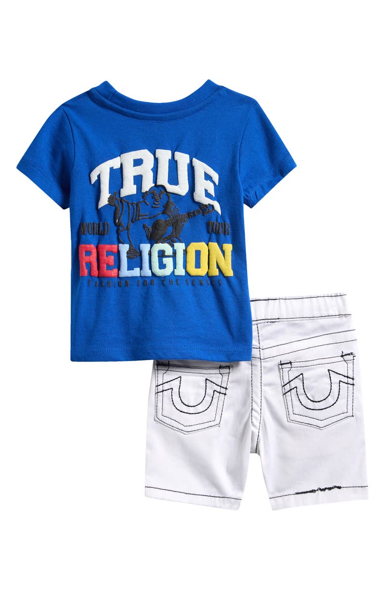 True Religion Short Sleeve T-Shirt & Denim Shorts, Alternate, color, Prblu