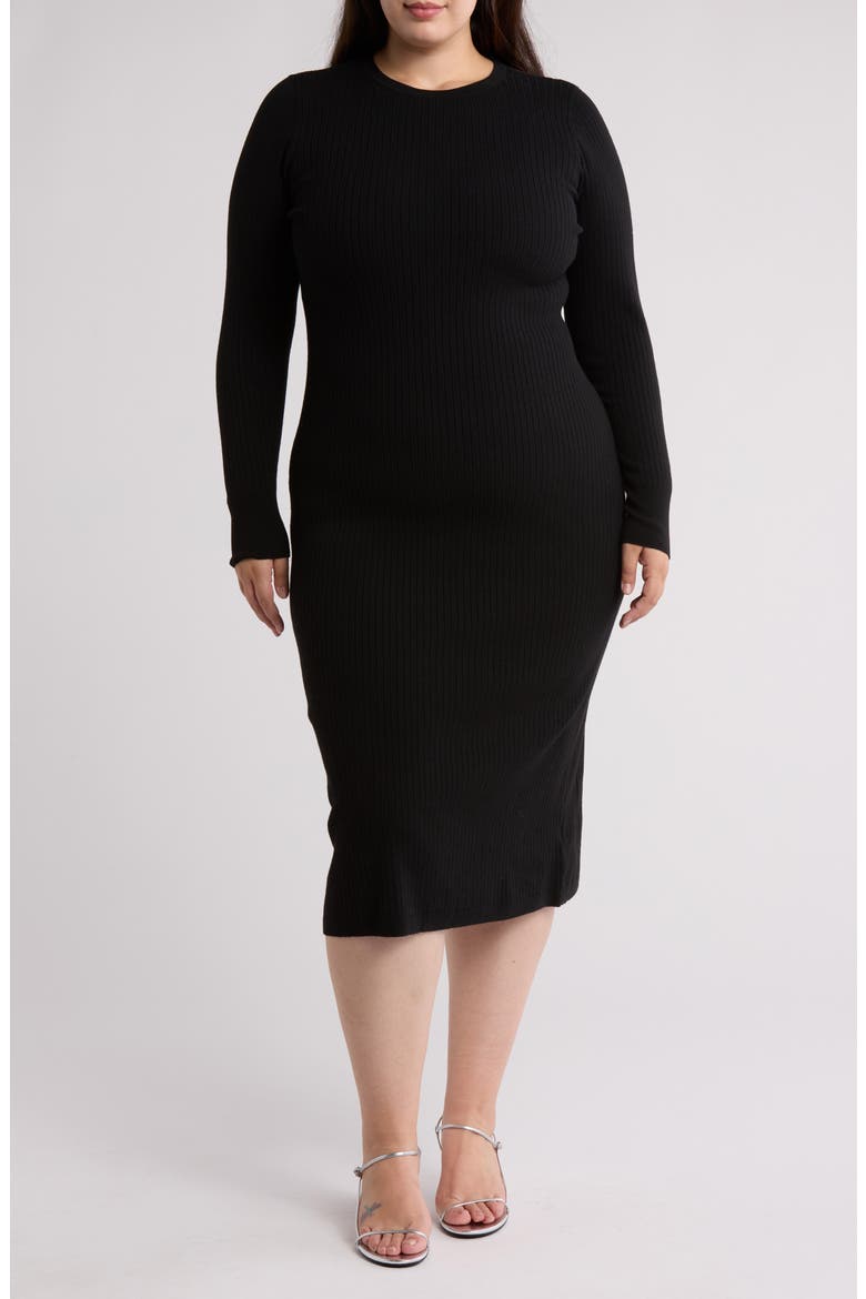 Ribbed Long Sleeve Sweater Dress, Main, color, BLACK