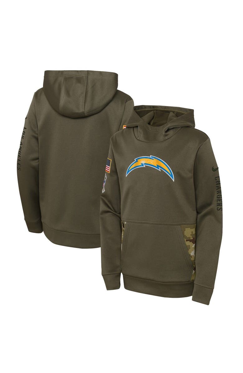 Nike Youth Nike Olive Los Angeles Chargers 2022 Salute To Service Performance Pullover Hoodie, Alternate, color,