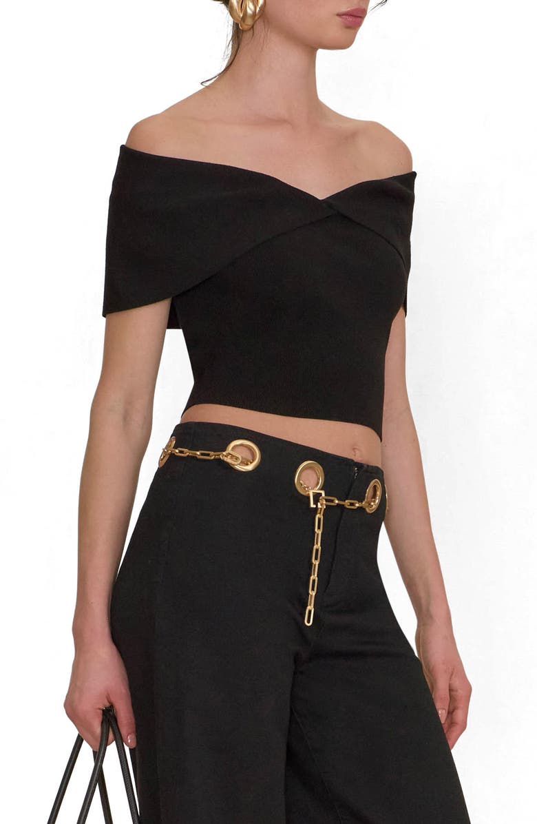 Cult Gaia Prescott Off the Shoulder Knit Top, Alternate, color, Black