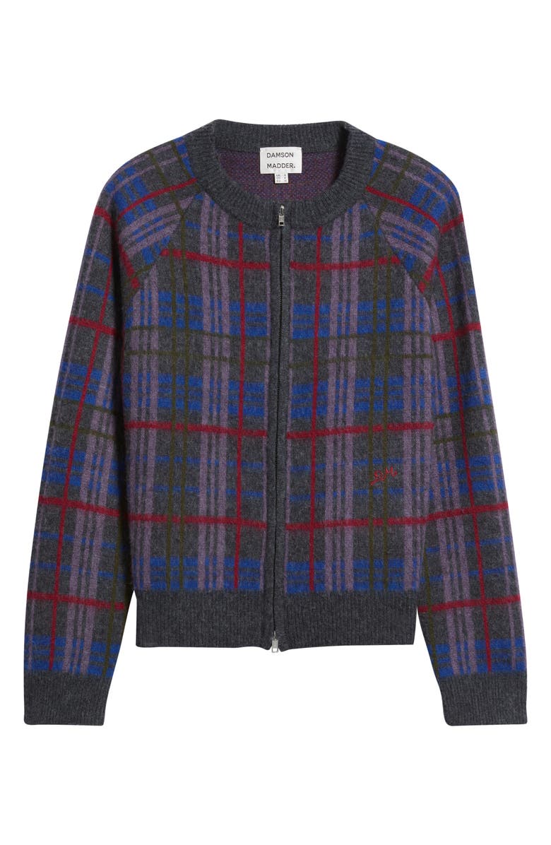 Damson Madder Minah Brushed Check Merino Wool Zip Cardigan, Alternate, color, Grey Multi