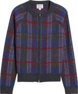 Damson Madder Minah Brushed Check Merino Wool Zip Cardigan