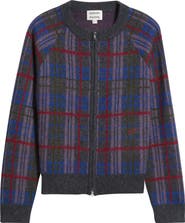 Damson Madder Minah Brushed Check Merino Wool Zip Cardigan