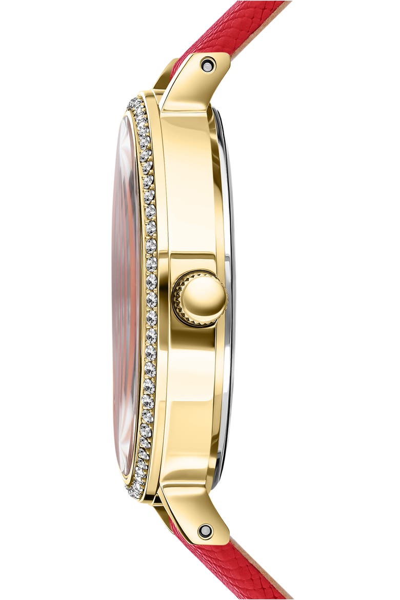 Mar Vista Leather Strap Watch, 34mm, Alternate, color, IP YELLOW GOLD