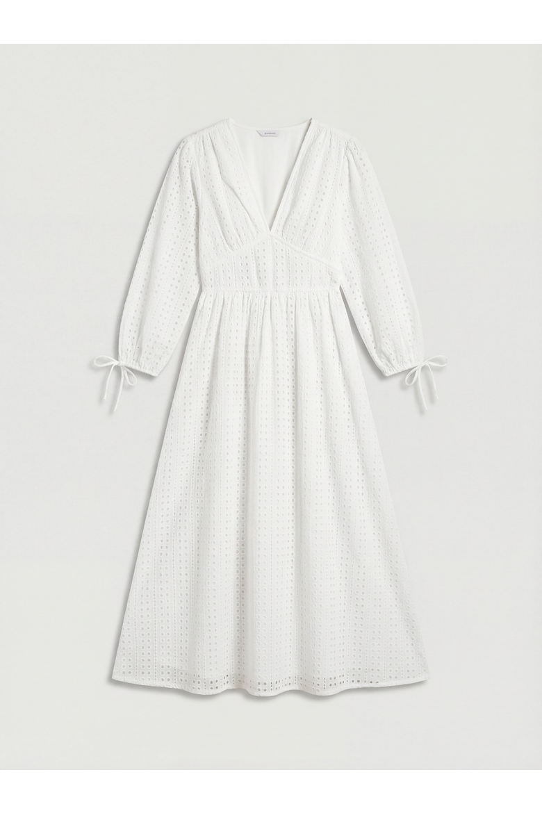 Petite Front Puff Sleeve Midi Dress, Alternate, color, White