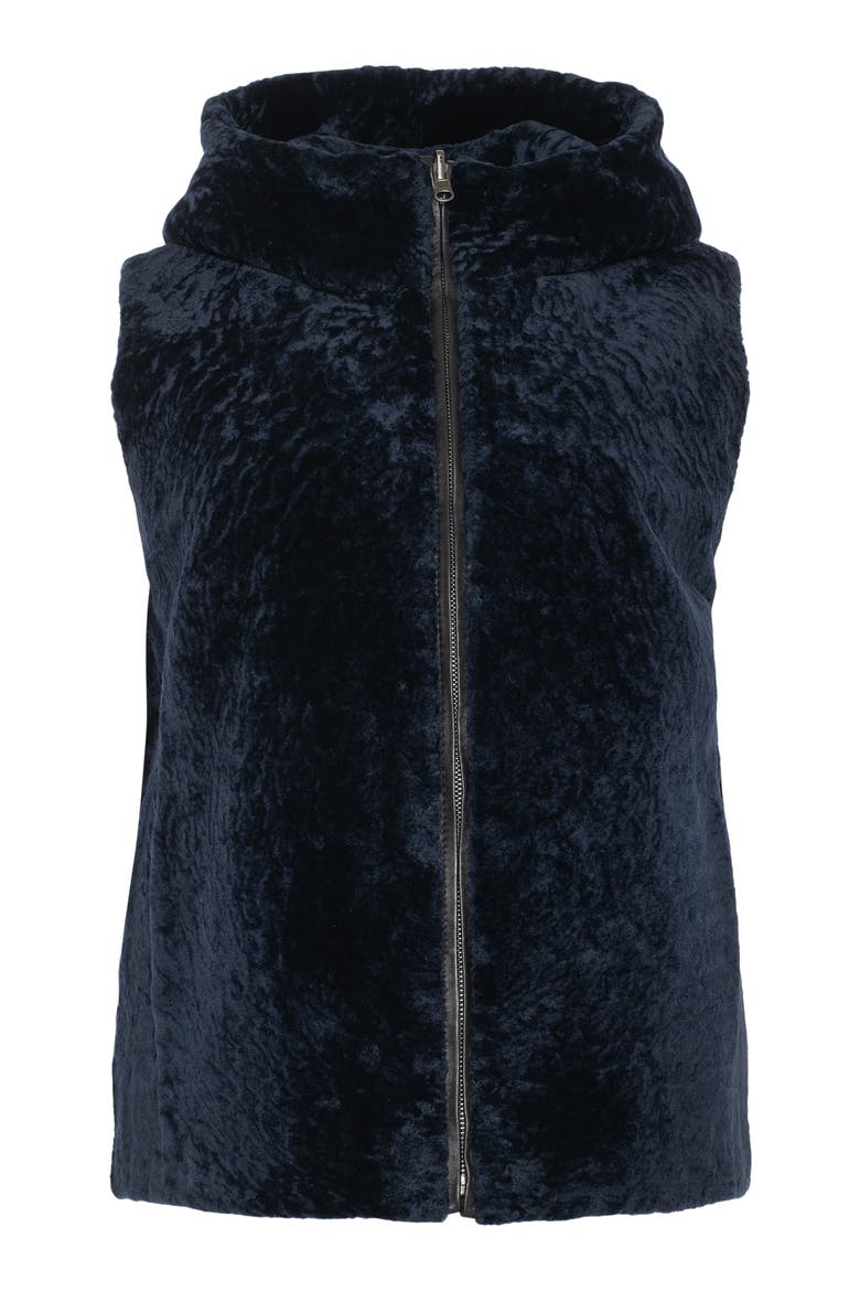 Reversible Genuine Shearling Hooded Vest, Alternate, color, NAVY/BLACK