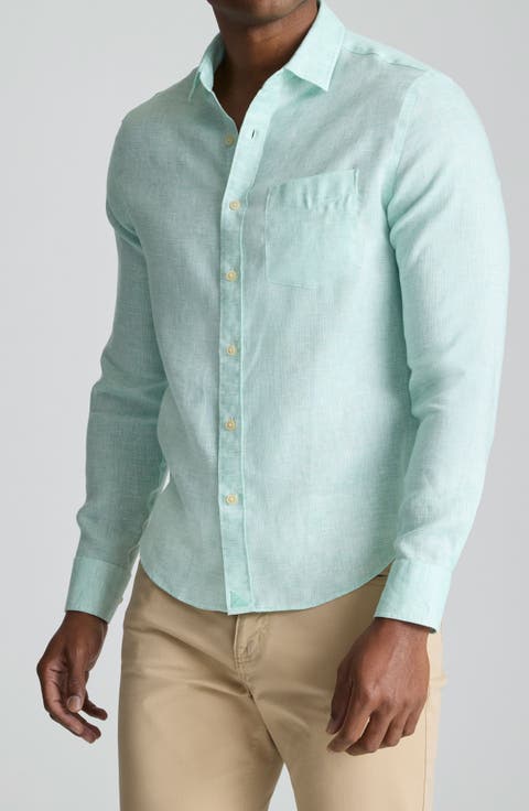 Stripe Wrinkle Resistant Linen Button-Up Shirt