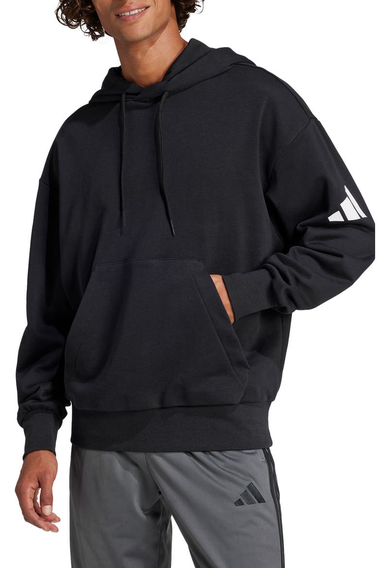 Essentials Loose 3-Bar Hoodie, Main, color, BLACK/ WHITE