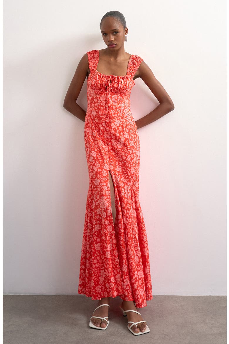 Button Front Cap Sleeve Maxi Dress, Main, color, RED