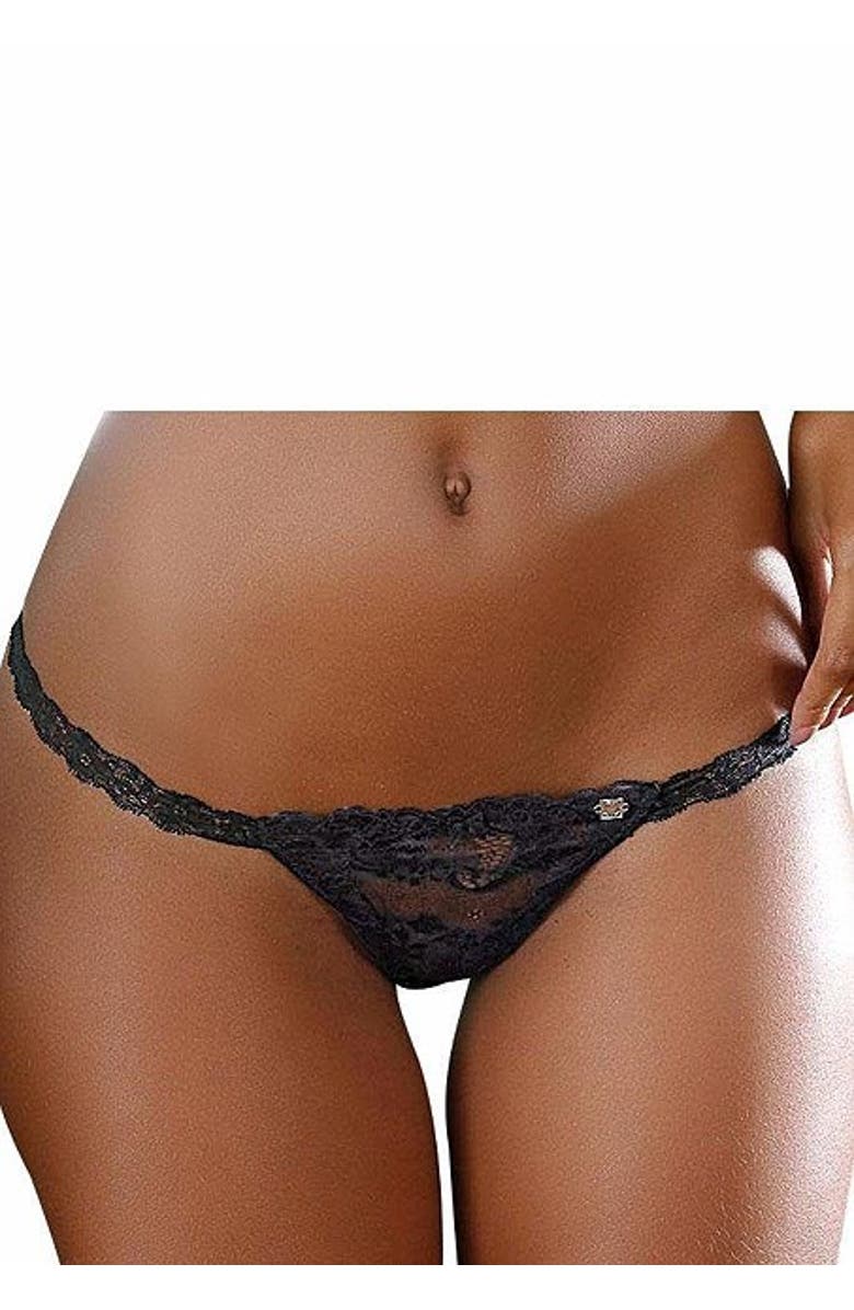 LASCANA Floral Lace Thong, Alternate, color, Black