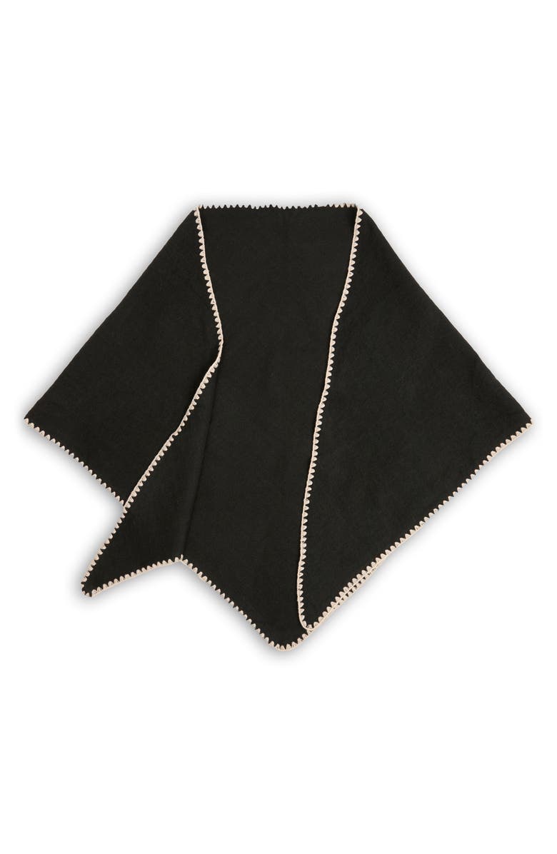 SAACHI Triangle Knit Trim Shawl, Alternate, color, Black