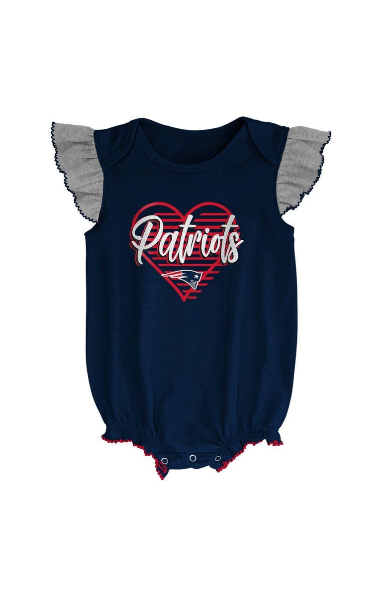 Outerstuff Girls Newborn & Infant Navy/Heathered Gray New England Patriots All The Love Bodysuit Bib & Booties Set, Alternate, color, 