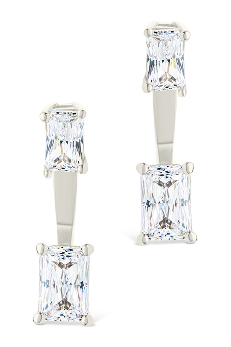 Cubic Zirconia Front/Back Drop Earrings, Alternate, color, SILVER