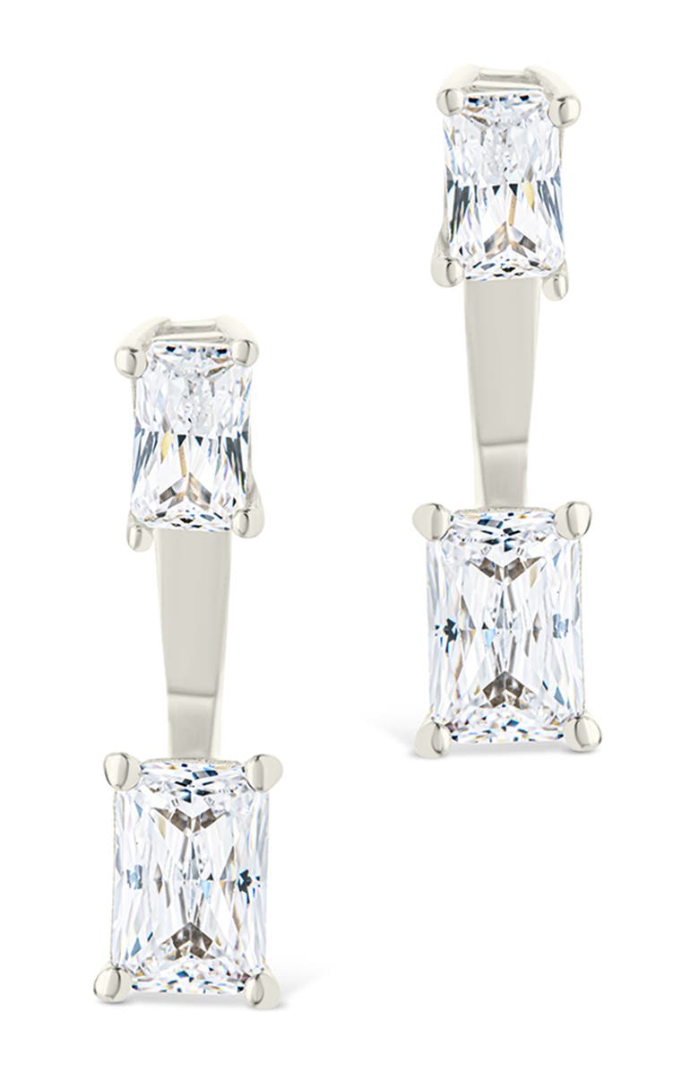 Sterling Forever Cubic Zirconia Front/Back Drop Earrings, Alternate, color, Silver