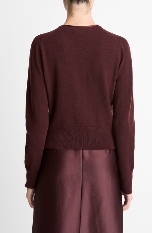 Vince Satin Button Wool & Cashmere Blend V-neck Cardigan In Burgundy