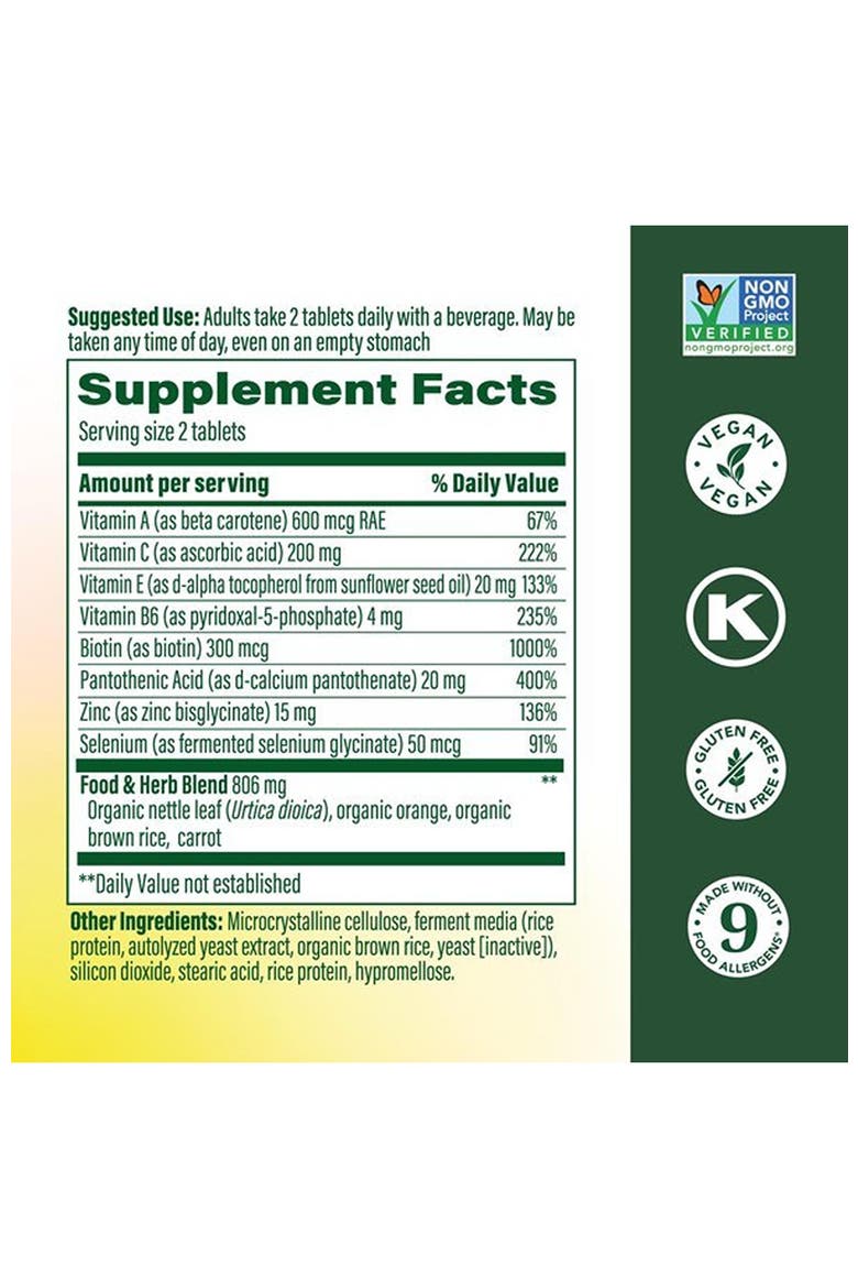Skin, Nails & Hair 2 Vitamins for Women & Men with Biotin, Vitamin A, C, E & more, Vegan, 60 Tablets, Alternate, color, None