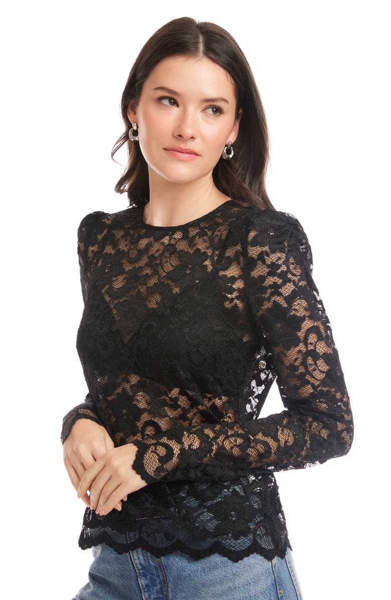 FIFTEEN TWENTY Maylani Sheer Stretch Lace Top, Alternate, color, Black