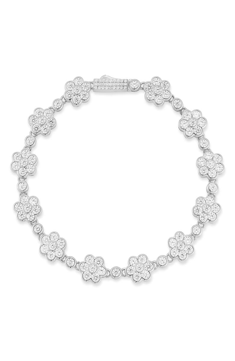 GLAZE JEWELRY Flower Tennis Bracelet, Main, color, Silver