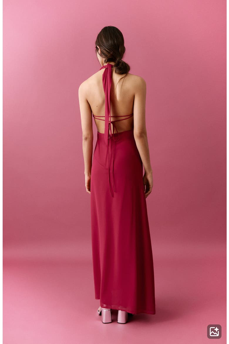 Open Back Halter Dress, Alternate, color, RED